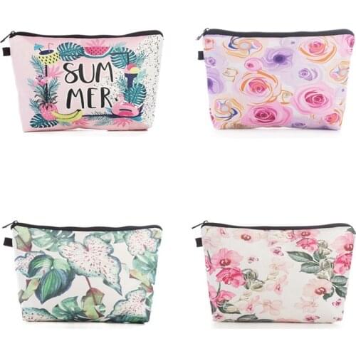 Miyahouse Canvas Cosmetic Bag Women Make Up Pouch Floral Printed Zipper Organizer Storage Pouch For Female Toiletry Wash Bag