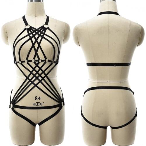 JLX.HARNESS Hollow Bodysuit Black Cross Bondage Sexy Lingerie Harness Belt Women Body Cage Elastic Adjustable Body Harness Bra