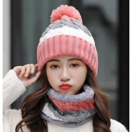 KENSHELLEY Autumn And Winter Thickened Knitted Warm Cap Bib Windproof Cycling Ear Protection Wool Beanie Hat Scarf Glove Set
