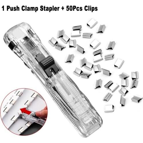 Creative Push Clamp Stapler With 50Pcs Metal Clip Set Office School Ticket Paper File Sealing Fixing Organizing Binding Clip Kit