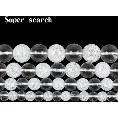 White Snow Cracked Crystal Stone Beads Round Loose Beads 15" Strand6 8 10 12MM Round Bead For Jewelry Making Bracelet women
