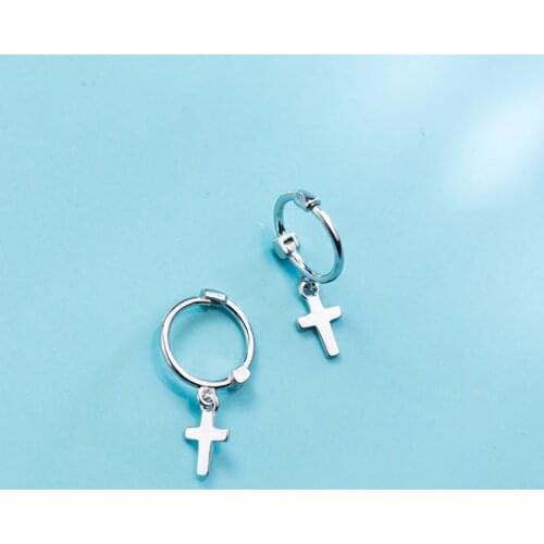 MloveAcc Real 100% 925 Sterling Silver Classic Hoop Earrings with Cross Charm for Women Birthday Party Fashion Jewelry Gift