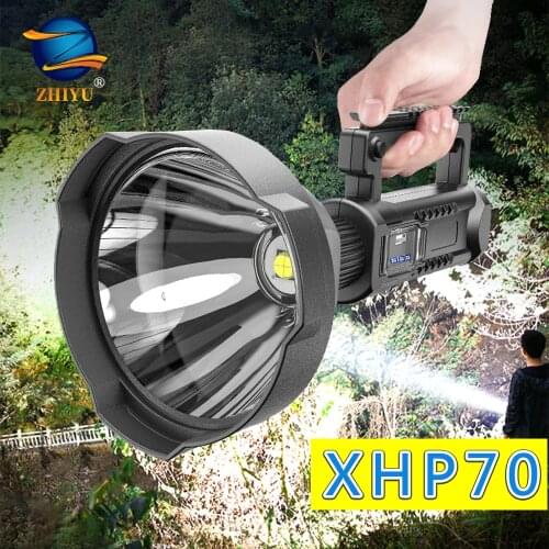 Powerful LED Searchlight Portable XHP70.2 Flashlight USB Rechargeable Waterproof Spotlight Built-in Battery Fishing Lantern