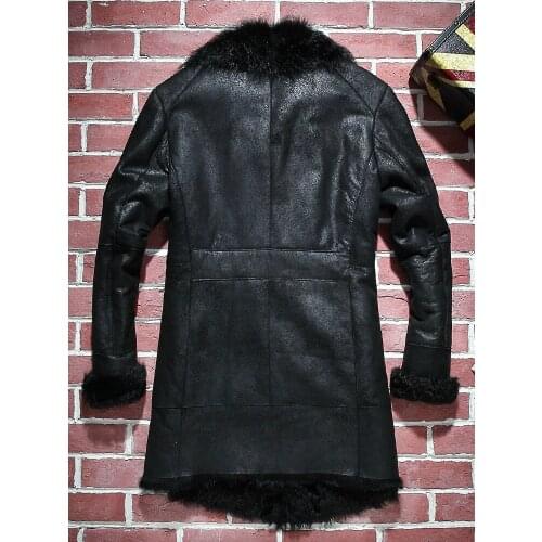 Mens Real Fur Coat Winter Genuine Leather Jacket Men Sheepskin Coat Natural Fur Vintage Shearling Jacket PY15D725 KJ3806