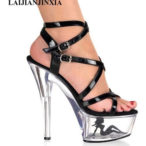 New 15 cm, crystal shoes, black high waterproof platform princess sandals, dancing shoes