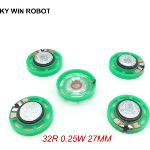 5pcs/lot New Green Ultra-thin Mini speaker 32 ohms 0.25 watt 0.25W 32R speaker Diameter 27MM 2.7CM thickness 9MM