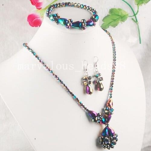 Wholesale 6 sets Faceted Crystal Water Drop Art Beads Necklace Bracelet Earrings FG4873