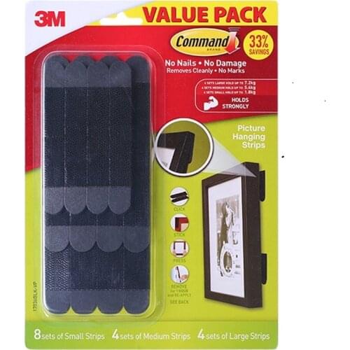 Black 3M Command Picture Hanging Strips Small Medium Large Value Pack Command strips and Command hook
