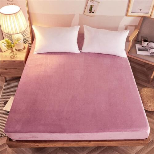 Bonenjoy 1 pc Fitted Bedding Sheet Coral Fleece Solid Color Mattress Cover On An Elastic Band Winter Warm Bed Linens For Adult