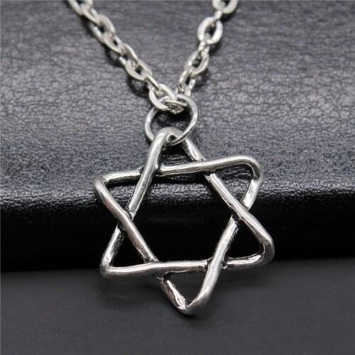 Simple Antique Silver Color 20x18mm Star Of David Charms Pendant Necklace Short Chain Necklace For Women Dropshipping Welcome