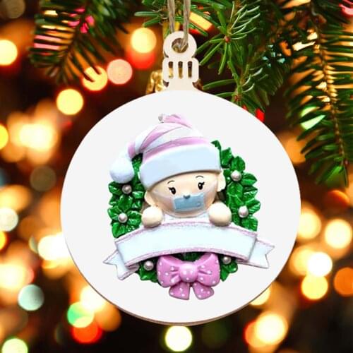 Christmas Wooden Hanging Pendant Cartoon Baby Girl with Face Cover Window Decor