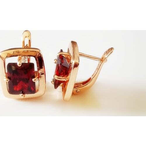 585 Rose Gold Color Bohemia Earrings Women Brinco New Square Red Cubic Zircon Fashion Jewelry