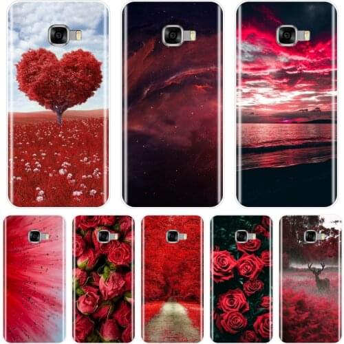 Soft Phone Case Silicone For Samsung Galaxy C5 C7 C8 Red Heart Rose Flower Floral Sky Back Cover For Samsung Galaxy C5 C7 C9 Pro