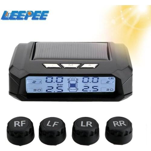 With 4 External Sensors Car Tyre Pressure Monitor Tire Pressure Monitoring System Solar TPMS Temperature Warning Fuel Save