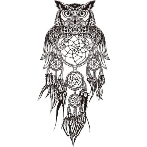 Owl Dream Catcher Waterproof Temporary Tattoo Sticker Black Feather Totem Fake Tattoos Flash Tatoos Arm Body Art for Women Men