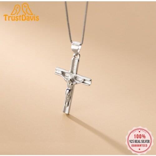 TrustDavis Real 925 Sterling Silver Fashion Sweet Cross Jesus Charm Pendant Handmade DIY Accessories Jewelry Wholesale DZ469
