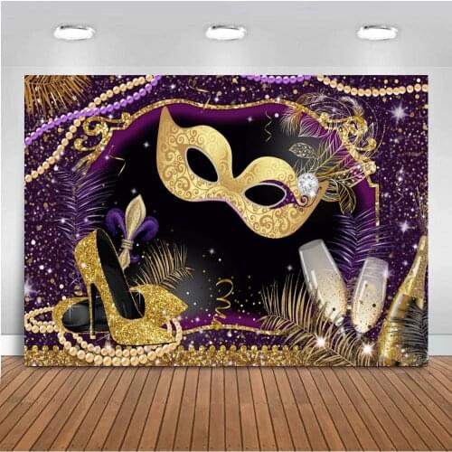 Venice Carnival Party Mask Feather Ribbons Polka Dot Poster Photo Backdrop Photography Glitter Background Photocall Photo Studio