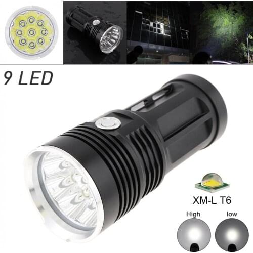 Waterproof Black 2700LM 9x XML T6 LED 3-Mode Outdoor Flash Lamp Torch for Hunting / Camping