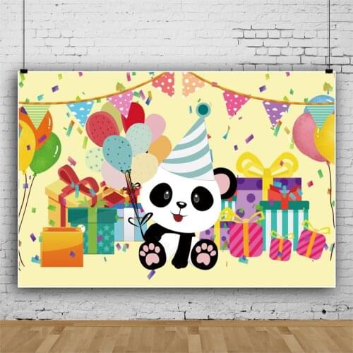 Panda Balloon Hanging Flag Yellow Children Backdrops Photos Background Decorations for Kids Birthday Party Photography Props