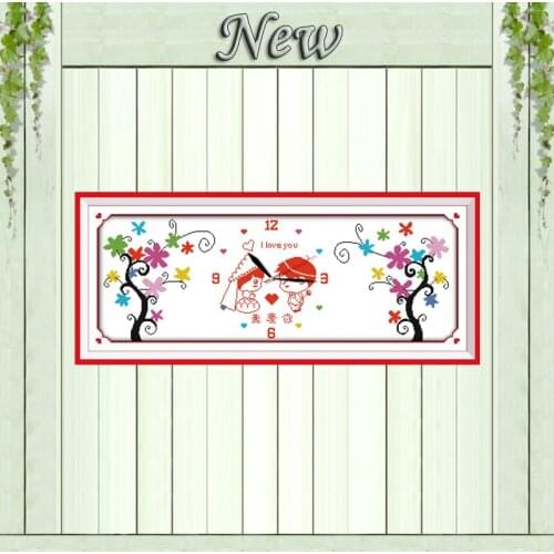 I love you lovers clock home decor painting counted printed on canvas DMC 14CT 11CT Cross Stitch Needlework Sets Embroidery kits