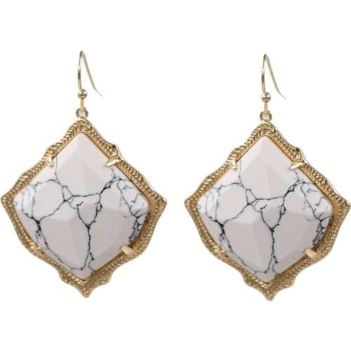 2020 Hot Selling Kite Shape Marble Stone Inaly Drop Earrings Women Jewelry Abalone Inaly Cooper Dangle Earrings