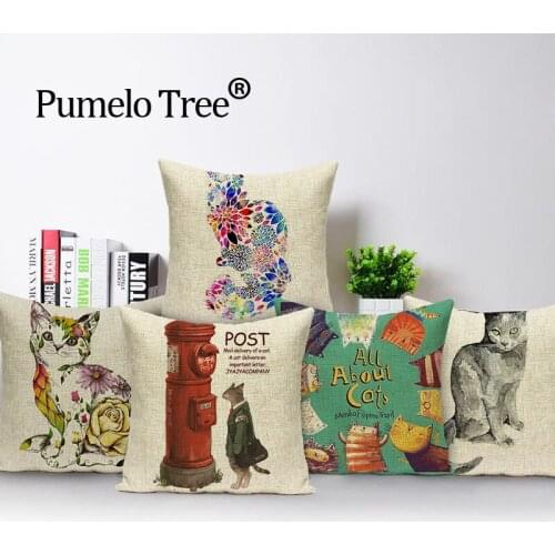 Animal Pillowcase Cat Cute Car Seat Cover 2018 New Cushion Cover Linen Cartoon Decorative Cushion Covers Custom Throw Pillows