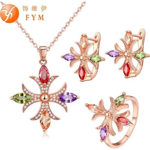 FYM Rose Gold Color Jewelry Sets for Women High Quality Multicolor AAA Cubic Zircon Wedding & Engagement Jewelry FYMJS0120