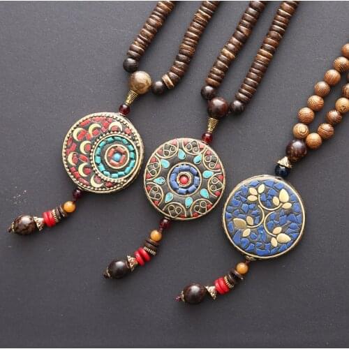 Flower of Religious Buddhist Necklace Vintage Big Round Plate Charms Pendant Necklace Nepal Jewelry Fleur De Vie Yoga Necklace