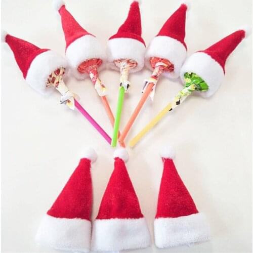 10pcs/set Mini Christmas Hat Santa Claus Hat Lollipop Top Topper Cover Hat For Xmas New Year Festival Party Christmas Decoration