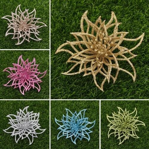 15cm Glitter Artificial Flowers Fake Flower Head For Christmas Tree Decoration DIY Ornaments Home Wedding Xmas Party Decoration