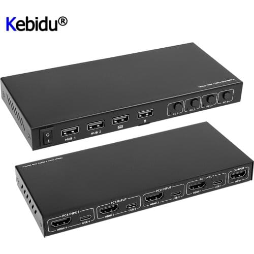 2/4 Ports Type C HDMI-compatible KVM Switcher Splitter Box 4K Video Display USB Switch Box for Sharing Printer Keyboard Mouse