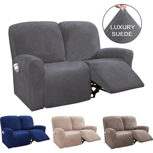 2 Seater Recliner Cover Suede Couch Slipcover All-inclusive Sofa Protector for Living Room Solid Color Sofa Chair Cover Non-slip