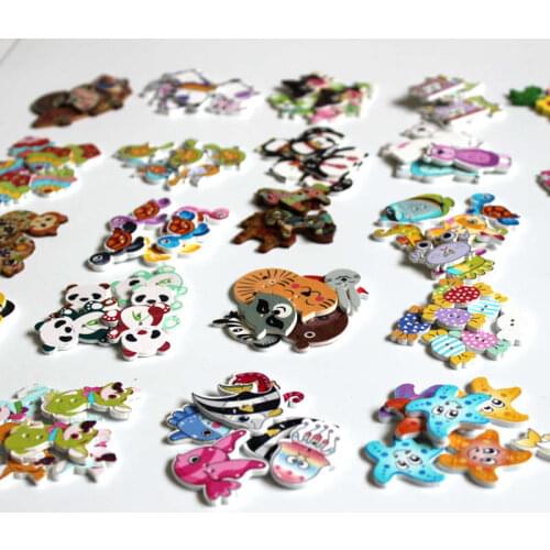 20-50pcs/package Random Mixed DIY Crafts Buttons 2 Holes Pattern Lovely Baby Sewing Wood Buttons Scrapbooking L-1