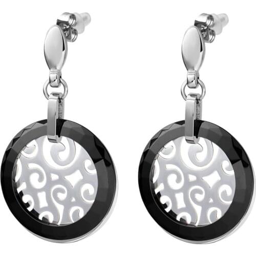 2021 Fashion Jewelry Retro style Crystal from Swarovskis Black Ceramic earrings with Titanium steel hollow pattern Fit Women