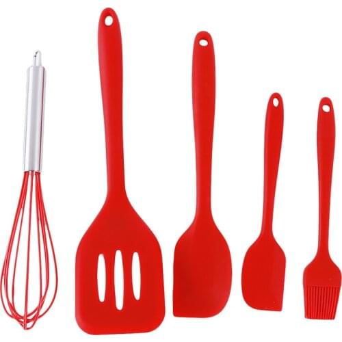 5Pcs/set Baking Kit Food-Grade Silicone Heat Resistant Scratch Scraper Oil Brush Spatula Egg Beater Cooking Kitchen Tools