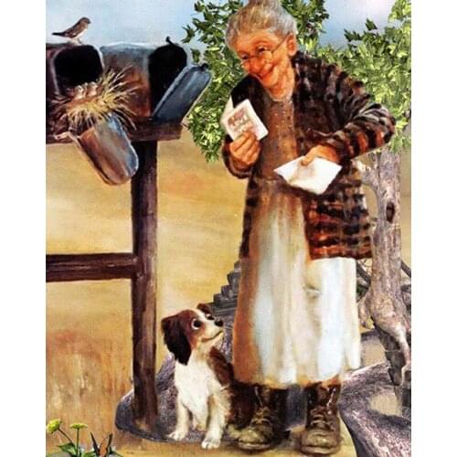 Grandma And Her Dog 5D Diy Full Square,Round Stone Bead Drill Diamond Painting 3d Embroidery Rhinestone Cross Stitch Sticker