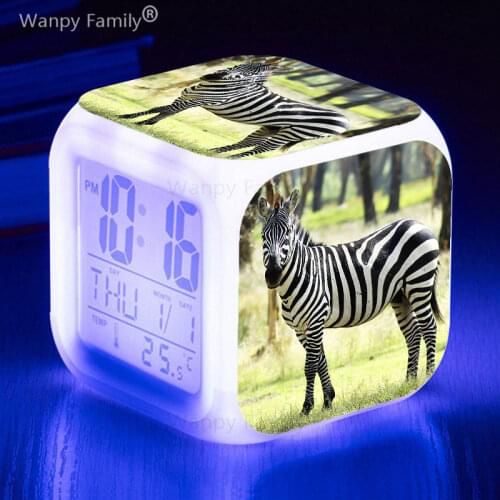 Zebra Giraffe Alarm Clock LED Big Screen Color Changing Glowing Digital Alarm Clock Kids Birthday Gift Electronic Watches Clock