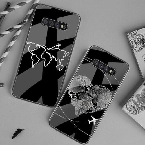 Airplane map line design Phone Case Tempered Glass For Samsung S20 Plus S7 S8 S9 S10 Plus Note 8 9 10 Plus