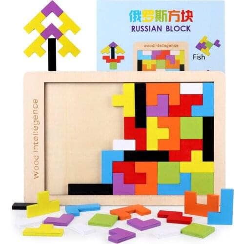 Wooden Tetris Puzzles Toys Colorful Jigsaw Board Toys Children Intellectual Educational Toys For Children Gift