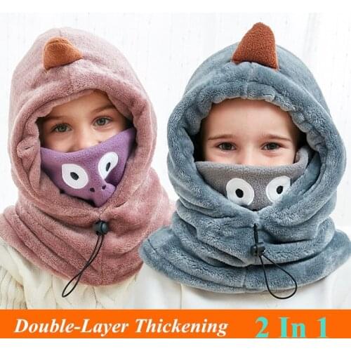 Kids Warm Hats Cartoon Thicken Windproof Super Soft Children Coral Velvet Caps For Boys Girls 2-12 Years Russia Winter TX061