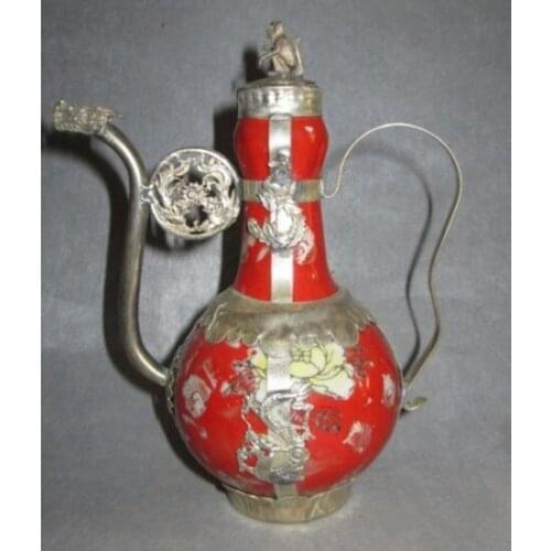 Design Decorate Ancient Chinese Qing Tibetan silver teapot ceramic flagon tools wedding Decoration Brass