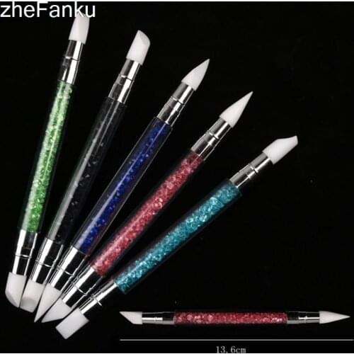 1 Pc Dual-ended 2 Ways Silicone Nail Art Sculpture Pen 3D Carving DIY Glitter Powder Liquid Manicure Dotting Pen Brush