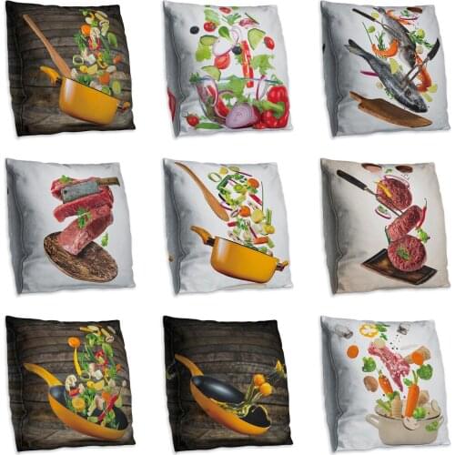 Food Pattern Double Side Print Cushion Cover Polyester Decorative for Sofa Seat Soft Throw Pillow Case Cover 45x45cm Home Decor
