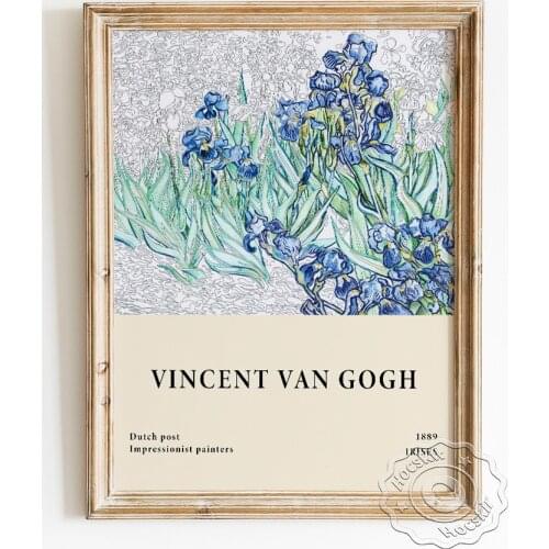 Vincent Van Gogh Exhibition Museum Poster, Irises Dutch Post Impressionist Canvas Painting, Vintage Blue Flowers Gift Home Decor