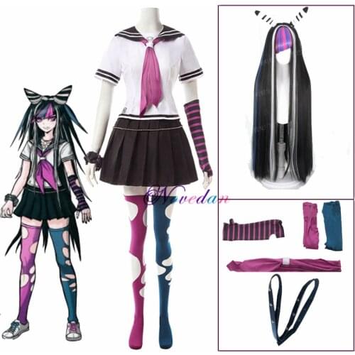 DanganRonpa Ibuki Mioda Wig Cosplay Costume Outfit Sailor Dress Uniform Carnival Party Halloween Costume For Women Girls