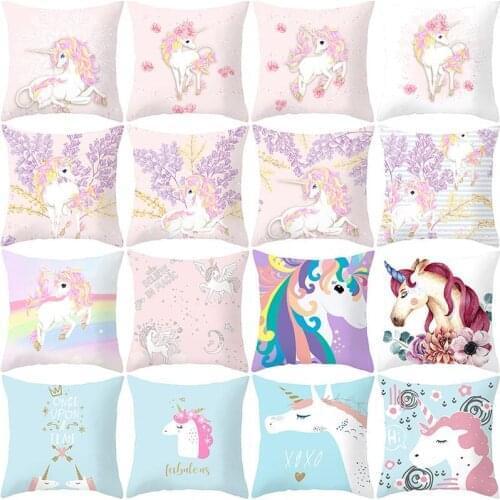 Cute Cartoon Unicorn Cushion Cover Creative Colorful Unicorn Printing Polyester Decorative Pillowcase Throw Pillow Case For Sofa