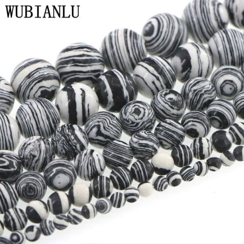 Fashion 4-14mm Black Zebra Turquoises Round Loose Beads For Jewelry Making Necklace Bracelet Synthetic Stone Peacock Girl Gift
