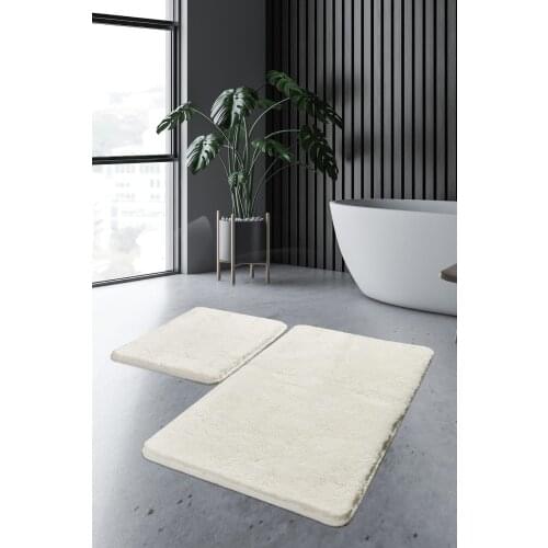 Overhead White 2 Pieces Set Bathroom Rug Mat Set, Toilet Seat Pad