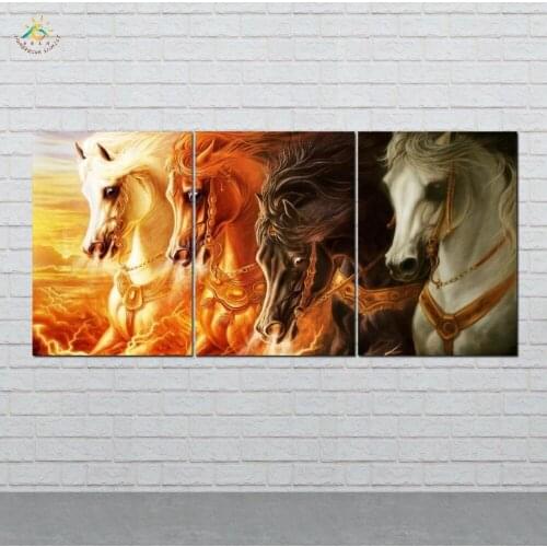 Wall Art Canvas Painting Posters and Prints Decorative Picture Four Colors Horse Decoration Home For Living Room 3 PIECES