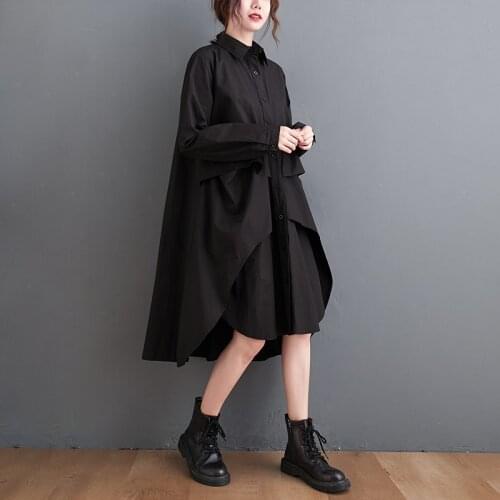 2021 New Arrival Street Fashion Black White Autumn Dress Japan Style Sweet Girls Chic irregular Blouse Dress Women Casual Dress